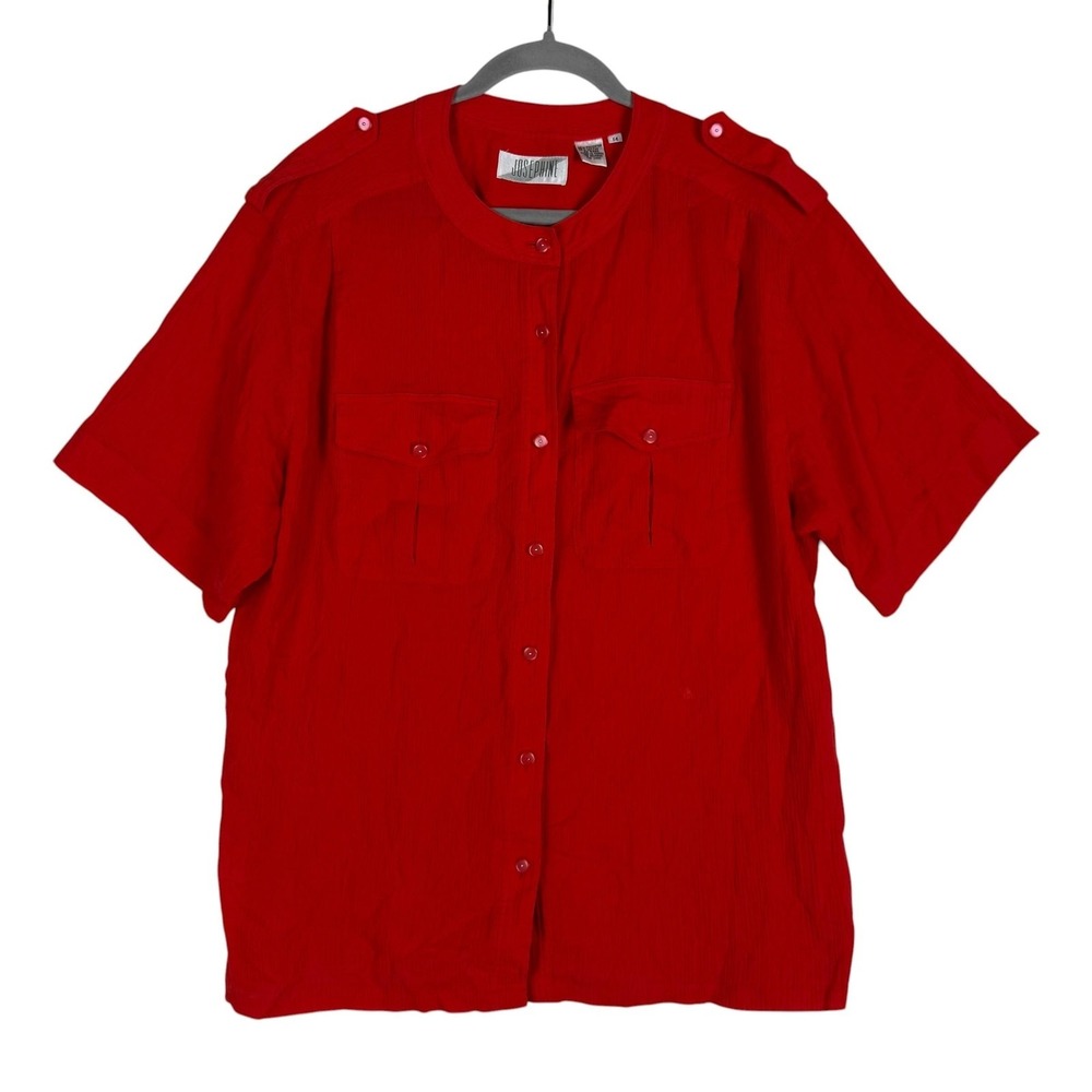 VTG‎ Josephine Shirt Womens 14 Red Round Neck Button Front Short Sleeve Pockets
